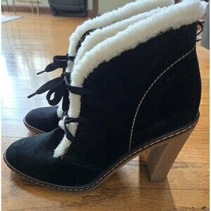 COACH Jamie Womens Sz 8.5B Heeled Boots Black Suede Shearling Lined